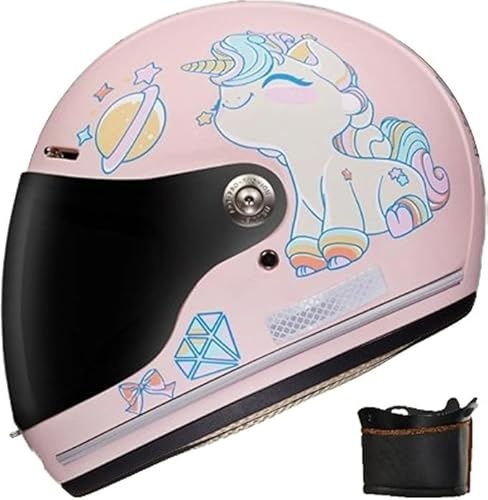 Kinder-Motorradhelm, Integral-Motorradhelm mit Visier, geeignet für Kinder im Alter von 5–14 Jahren, niedlicher Cartoon-Helm für Jungen und Mädchen, für alle Jahreszeiten J,46-52CM
