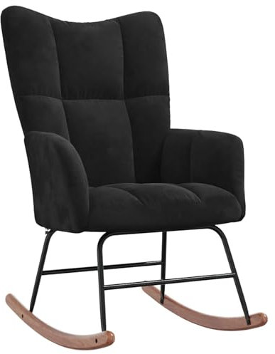 CLALER Schaukelstuhl 61x78x98 cm, Schaukelsessel mit Holzkufen, Relaxsessel für Wohnzimmer, Schlafzimmer, Sessel Samt Polyester, Schwarz