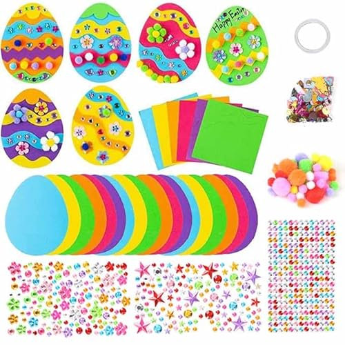 HERZONE 18pcs Ostern Basteln Kinder, DIY Osterdeko Bastelset, Ostern Aufkleber Sticker Fensterbilder Hase Eier Form, Bastelzubehör Bastelmaterial Set (C)