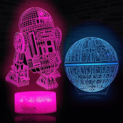 Star Warss 3D Night Light - 2 Patterned Acrylic Boards,3D Effect Stitch Night Light,Remote Control 16 Color Changing, Star Wars Night Lights for Bedroom Decor & Birthday Gift,Boys Men Adults for Gift