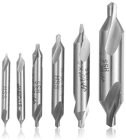 Lot de 6 forets de centrage HSS en métal - Foret central Drill Bit - Jeu de forets de centrage - Fraises coniques - Outils pour accessoires de tour - Accessoires de tour du bois - Travail des métaux