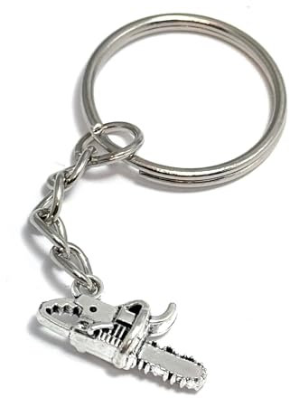 FizzyButton Gifts Chainsaw Keyring Key Ring with Silver Tone Charm and Silver Tone Keychain