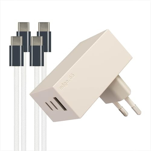 Reduct® Edge.65 USB-Ladegerät, 65W, Schnellladegerät, mehrfach USB-Anschlüsse (2xUSB-C + 1xUSB-A), klein/kompakt, Zertifiziert und gefertigt nach höchsten Standards (inkl. 2X 60W Ladekabel)