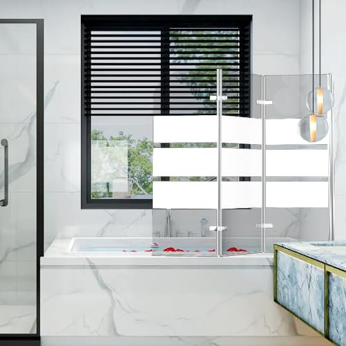 Jopassy Duschwand für Badewanne, 120x140cm 3-Teilig Faltbar Duschwand Badewanne,mit 6mm ESG Sicherheitsglas,Weiße Streifen Badewannen Duschwand,Glas Badewannenwand mit Badewannenaufsatz