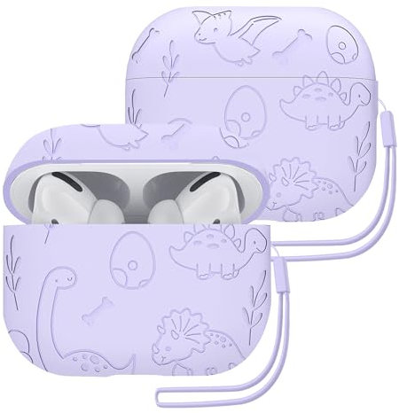 ECZOIL Grabado Carcasa compatible con AirPods Pro 2/1, Dinosaurio Modelo Silicona Case con Cuerda de Silicona para AirPods Pro 2nd/1st Generación-Violeta