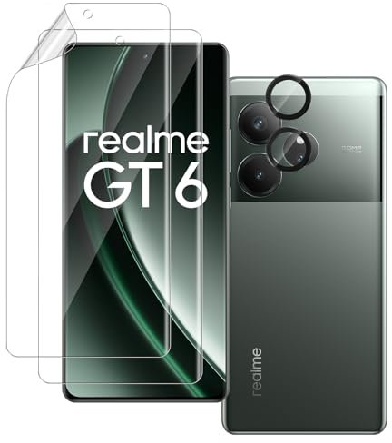 QULLOO Protector de Pantalla para Realme GT 6 / GT 6T 5G [No es de Cristal], 2 Piezas películas de hidrogel y 2 Piezas Protector Camara Cristal Templado, Fácil instalación