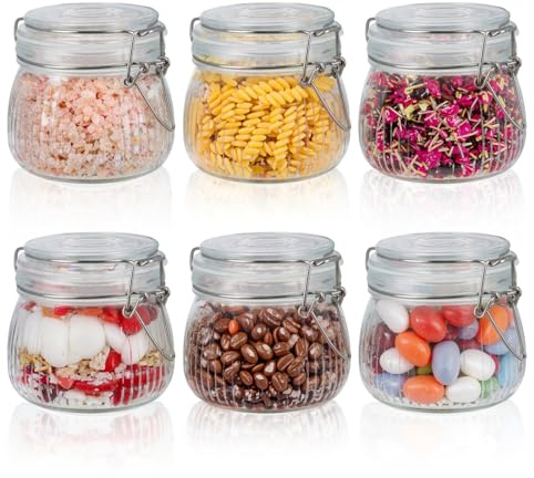 Samlonge 6er Set Einmachgläser mit Bügelverschluss 500ml, Einweckgläser, Drahtbügel-Vorratsgläser mit Deckel Luftdicht und Gummiring, Gurkenglas für Konserven, Kaffeebohnen