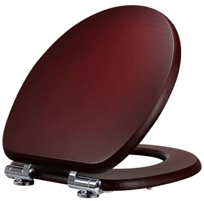 Fanmitrk WC Sitz Bambus mit Absenkautomatik, Dicke Bamboo Toilettendeckel, Hochwertiger Toilettensitz Stabil und Wackelfrei, Standard O-form Klodeckel, Klobrille Rotbraun