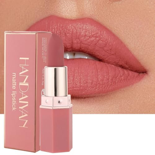 Matte Nude Hot Pink Lipsticks for Women - Long Lasting Non Stick Cup Velvet Lip Gloss Lip Stain/Hydrating High Pigmented Smooth Lipsticks for Women Girls (Honey peach 01)