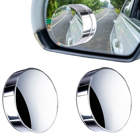 2 Stück Toter Winkel Spiegel Auto, Konvexer Blindspot-Assistent aus HD-Glas, Runder 360 Grad Spiegel mit Rahmen, mit Verstellbarem Weitwinkel-Saugnapf, für Limousine, Geländewagen (Silber)