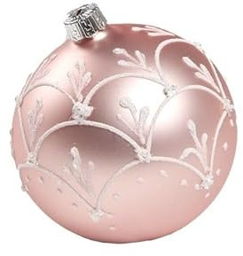 Chianese Pallina Sfera di Vetro Rosa Opaco 80mm Decorata a Mano con Dettagli Bianchi – 1 Pezzo Elegante e Raffinato per Albero di Natale – Addobbo Natalizio Artigianale e di Alta Qualità