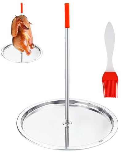 1 Stück BBQ Vertikaler Spieß mit Silikonölbürste,21cm Edelstahl Grillspieß Grill,Spieß Grillrost Zahnstange,Abnehmbar Fleischspieß Vertikaler Spieß,Für Steak, Huhn,BBQ