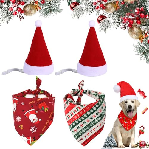 2 Stück Weihnachten Haustier Schal, Weihnachtsmütze, Einstellbare Dreieck Hundehalstuch, Weihnachtsfeier Haustier Schal, Weihnachten Haustier Kostüm, für Kleine Mittelgroße Große Hunde Katzen