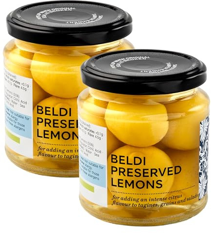 2 x 305g Premium Beldi Preserved Whole Lemons in Jars, Intense Zesty Citrus Flavour, Preserved in Brine, 610g