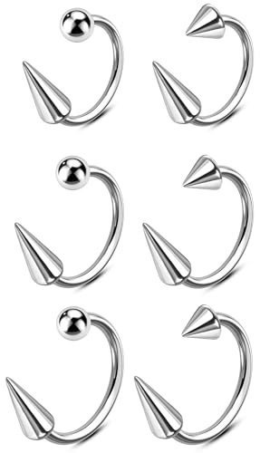 OUFER 6PCS Snake Bites Lippenpiercing Labret Piercing Ring 16G Septum Piercing Hufeisen 8/10/12mm Spike/Kugel 316L Chirurgenstahl Ohrpiercing Helix Conch Schmuck Tragus für Frauen