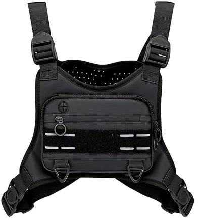 GAESHOW Herren Brustbeutel, Verstellbar Taktische Brusttasche für Männer und Frauen, Wasserdicht, Tragbaren Brust Rig Tasche für Outdoor Workouts, Radfahren, Wandern und Sport, Schwarz