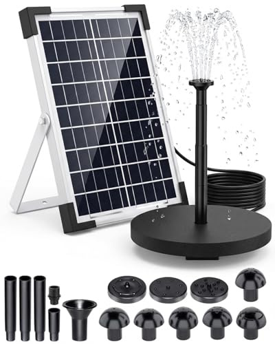 6W Solar Powered Fountain for Garden, Outdoor Water Feature Pump with 2200mAh Backup and Multiple Nozzles for Bird Bath, Small Pool, Fish Tank