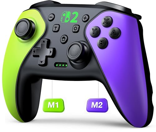 BEBONCOOL HOTS Switch Controller,Pro Controller für Switch 2/Switch 1/Lite/OLED–Aufwachfunktion/Wireless/Programmierbar/Turbo/Dual Vibration/15 Std Spieldauer,Ergonomisch Grün-Violett