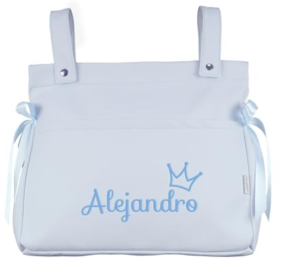 Mi Pipo - Bolso Carro Bebe Personalizado Panera con Nombre - Celeste | Bolsa Carrito Bebé de Polipiel con Cremallera | Bolso Maternidad Organizador para Carrito | Fabricado en España | 37x33x13 cm