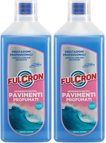 FULCRON Detergente Neutro Pavimenti Profumati, Detersivo Pavimenti, Asciugatura Rapida, Pulisce ed Igienizza, Senza Risciacquo, Elimina Cattivi Odori, Profumo Brezza Marina, 1 LT (Confezione da 2)