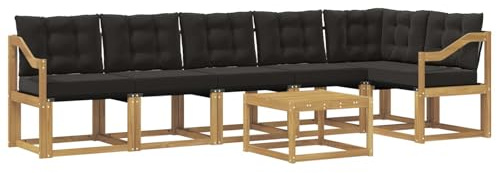 vidaXL Outdoor-Sofagarnitur mit Kissen 7 pcs Weiß und Schwarz, Garten, modernes Sofa-Set, langlebige Möbel für draußen, stilvolle Lounge, entspannen am Pool