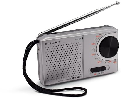 Caliber Kleines Radio - Tragbares Radio mit Batterie - AM/FM Küchenradio - Taschenradio mit AUX-In - Silber