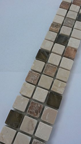 Mosaik Bordüre Fliesenbordüre Naturstein Braun 30x5 cm Marmor Glas Fliesen Creme Beige B673