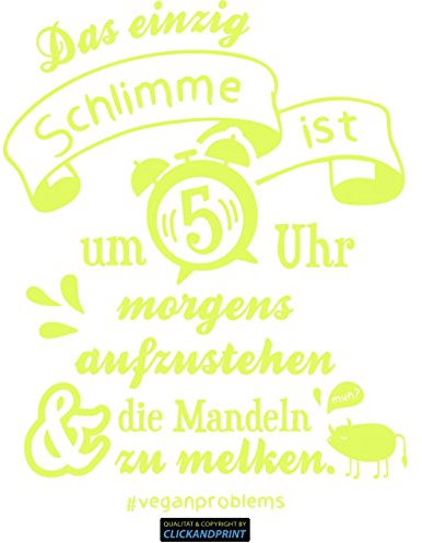 CLICKANDPRINT Aufkleber » Vegane Probleme - Mandeln melken, 30x23,6cm, Neon Gelb • Dekoaufkleber/Autoaufkleber/Sticker/Decal/Vinyl