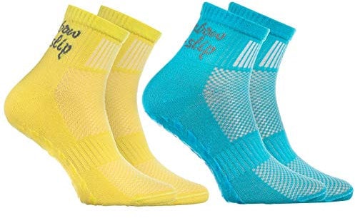 Rainbow Socks - Jungen Mädchen Sneaker Baumwolle Antirutsch Sport Stoppersocken - 2 Paar - Türkis Gelb - Größen 30-35