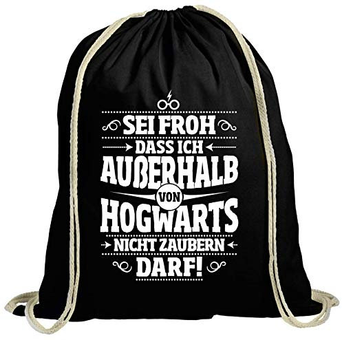 Shirtstreet Fanartikel Fan Kult Film natur Turnbeutel Rucksack Gymsac Außerhalb von Hogwarts, Größe: onesize,schwarz natur