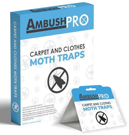 CARPET AND CLOTHES MOTH TRAPS. 7 Pack of Pesticide Free, Sticky Pheromone Traps That Attract, Catch and Kill Carpet and Clothes Moths and Monitor Activity.
