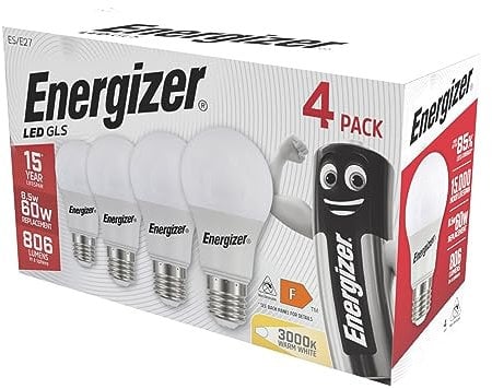 Energizer GLS Replacement LED Bulb 4 Pack (Warm White E27, 60W), (ENGS14057)
