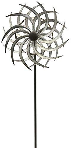 Klocke Gartendekoration Windrad Garten Silber - Metall - Ø 40cm / Höhe: 150cm - Wetterfest - Hochwertige Qualität & Stabiler Standstab - Gartenstecker/Metallwindrad/Windräder - Gartendeko