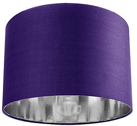 Contemporary and Chic Purple Cotton 12 Table or Pendant Circular Drum Lamp Shade with Shiny Silver Inner - 60watt Maximum by Happy Homewares