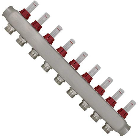 Collettore riscaldamento a 2 3 4 5 6 7 8 9 10 11 12 circuiti con flussometro riscaldamento a pavimento termosifoni per tubo multistrato pex (9 circuiti)