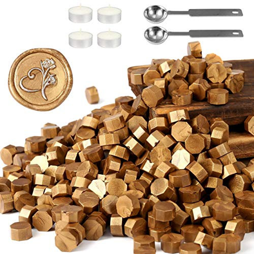 Yoption, 360 unidades de cuentas de cera octágono para sellos lacre con 4 velas y 1 cuchara para derretir.