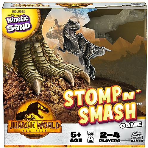 Jurassic World Dominion, Stomp N' Smash Brettspiel, sensorisches Dinosaurier-Spielzeug mit kinetischem Sand, Jurassic Park, Familienspiel, für Kinder ab 5 Jahren