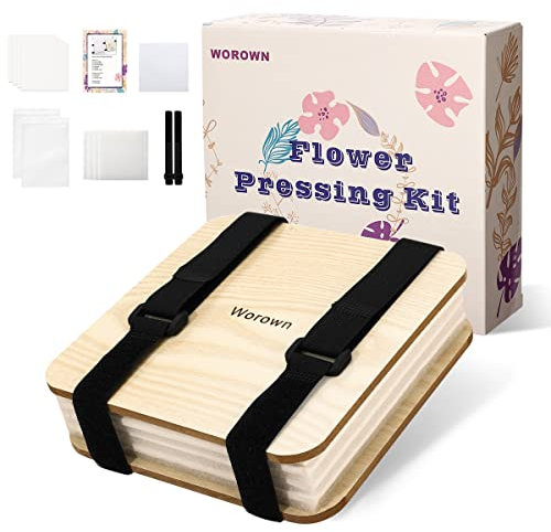 Worown (15 x 15 cm) Flower Press Kit, Plant Leaf Press, 4 Layers Flower Pressing Kit, Including Instructions and Good for Gifts - White