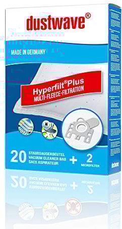 Dustwave® Vacuum Cleaner Bags for Miele Classic C1 EcoLine and Classic C1 Jubilee Ecoline Vacuum Cleaner (Classic C 1 Series), Microfleece Bags with Filter/Branded Filter, Made in Germany