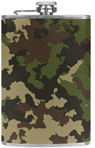 chuangxin Flasque plate pour liqueur d'alcool - Bouteille d'alcool pour l'extérieur - Pour camping - Vert militaire - Camouflage