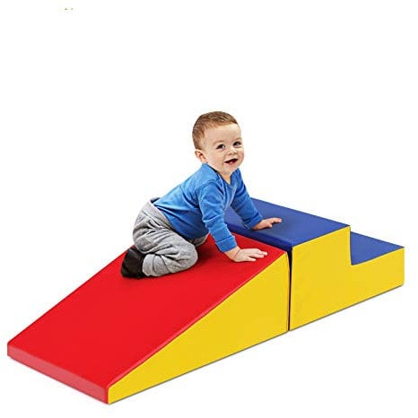 DREAMADE 2tlg. Großbausteine Kinder Bausteinset Schaumstoff, Riesenbausteine zum Rutschen & Klettern, Bauklötze Softbausteine Treppe & Rutsche für Kinderzimmer Kindergarten (Farbe2)