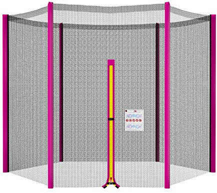 NONMON Filet de Trampoline 305 cm 6 Barres, Filet de Protection pour Trampolines Résistant aux UV, Filet de Sécurité avec Entrée Fermable - Rose