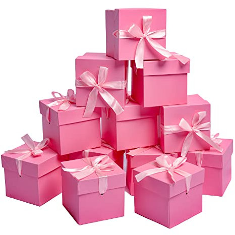 GP SUP 12 Stück quadratische Boxen mit Deckel, rosa Kraft-Geschenkboxen für Geburtstage und Weihnachten (rosa, 10,2 x 10,2 cm)
