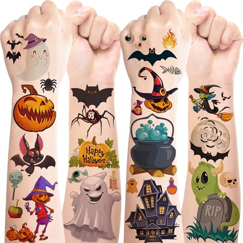 Tattoo Kinder,20 Blatt Halloween Tattoos,Wasserdichte Kindertattoos Aufkleber mit Geister, Kürbisse,Halloween Party Kindergeburtstag Mitgebsel
