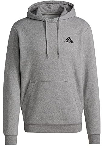 adidas Herren Essentials Fleece Hoodie, Medium Grey Heather / Black, XL
