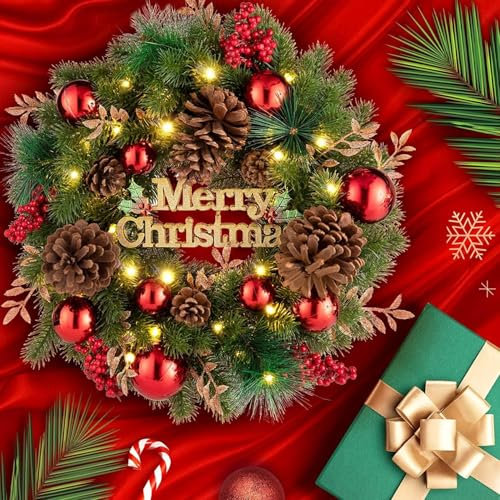 Avoalre 40CM Corona Navidad con Luces 40 Leds, Adorno de Guirnalda de Navidad 8 Modos y Función de Temporización Decoración Navidad para Puerta, Árbol, Pared, Ventana