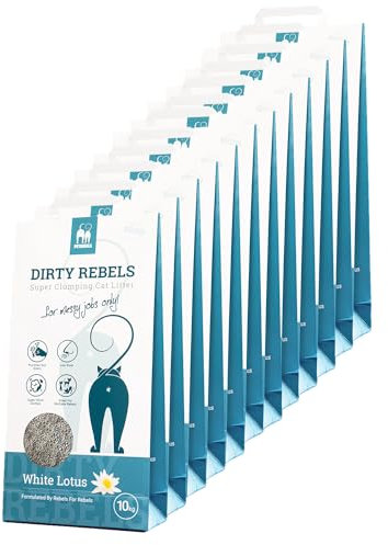 Petrebels Katzenstreu Dirty Rebels, 12x 10 Liter, Weisser Lotus Duft, 100% Natürlich, 12er-Pack