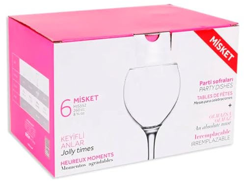 Tradineur - Pack de 6 Copas - Modelo Misket - Capacidad: 260 ml - Ideal para Vino - Aptas para lavavajillas - Tamaño Aprox: Ø 6,7 x 16,5 cm