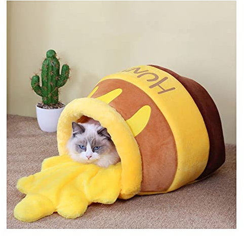 Primst Honey Pot Shape Cat Bed House for Indoor Cats, Cave With Removable Washable Cushioned Pillow, Soft Plush Pet Nest for Small Cats and Dogs
