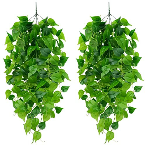 GuiYun 2 Stück Künstliche Efeu Hängend Pflanzen, 188 Stücke der Blätter Fake Ivy Kunstpflanze Girlande Rebe für Garten Balkon Haus Büro Küche Hochzeit Party Wanddekoration